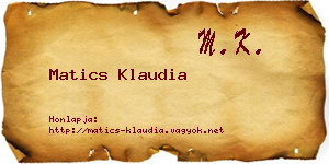 Matics Klaudia névjegykártya
